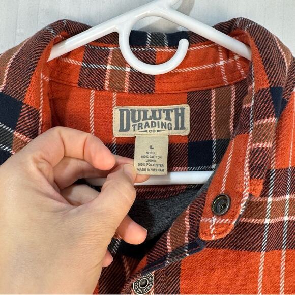 Duluth Trading Co Orange/Black Plaid Flannel Button-Up Jacket Shirt Men’s Large - Picture 3 of 7
